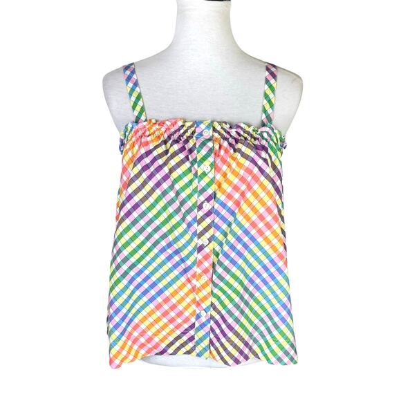 J. Crew Multicolor Rainbow Gingham Print Button Front Relaxed Camisole Tank Top - Picture 4 of 15
